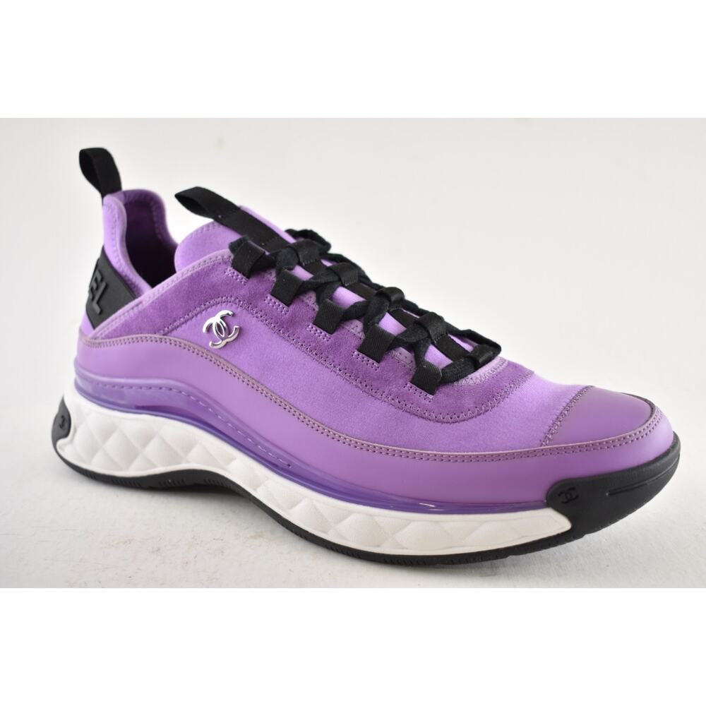 Chanel 20C Mens Purple Black White CC Logo Lace Up Low Top Trainer Sneaker 44 11 - Picture 4 of 13